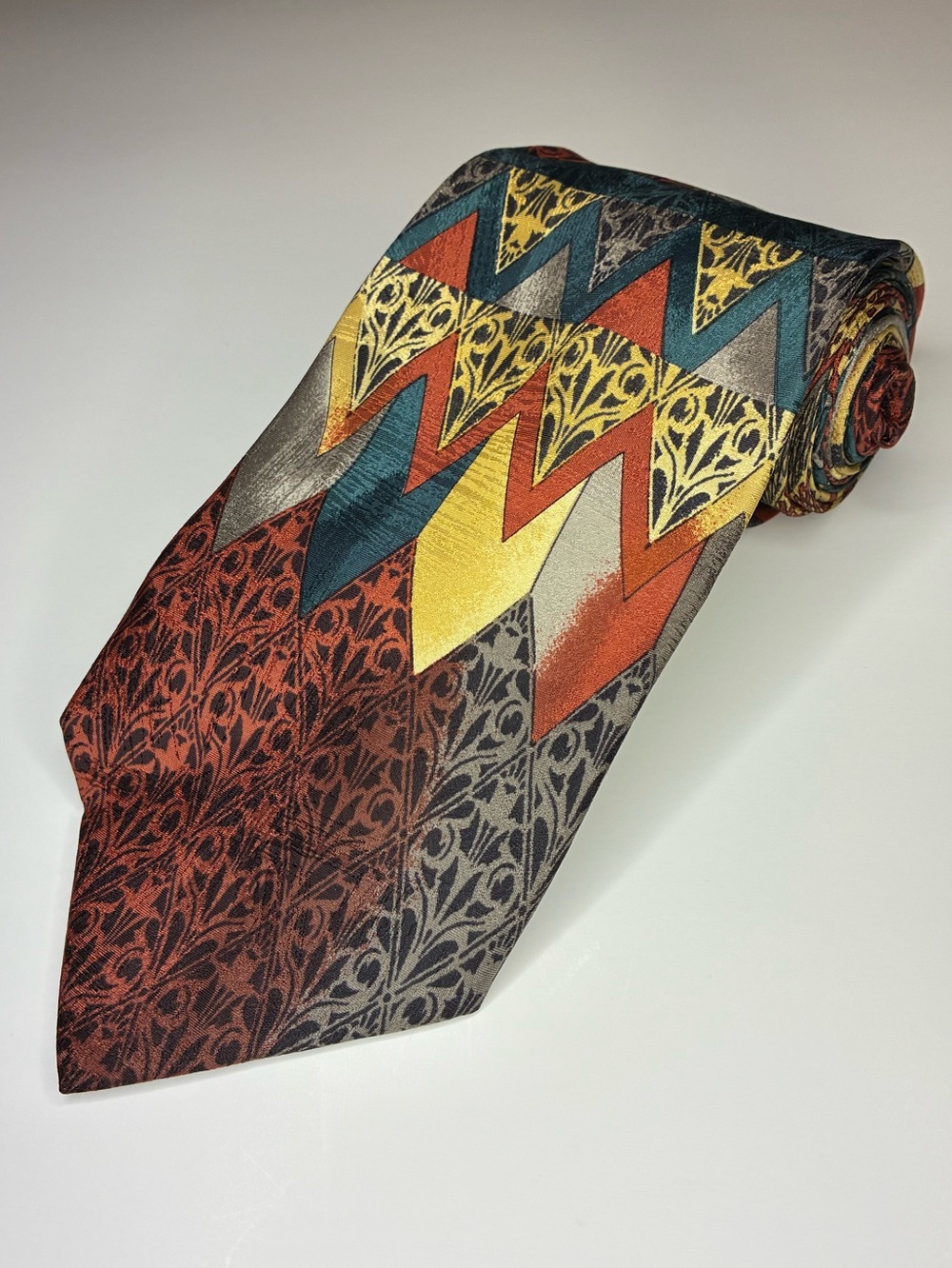 VTG VITALIANO PANCALDI SILK TIE ITALY ABSTRACT GEOMETRIC Brown Gold Red Luxury